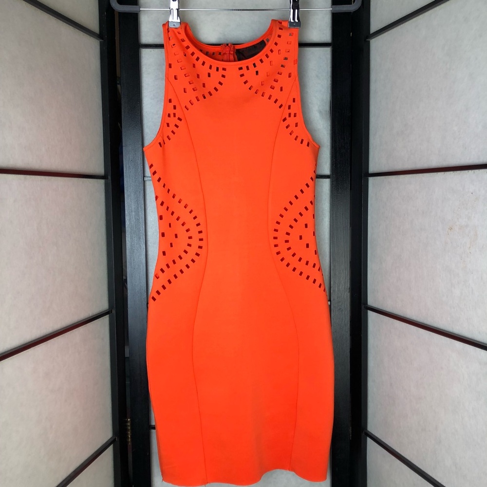 NWT H&M Orange Bodycon Laser Design Dress XS
